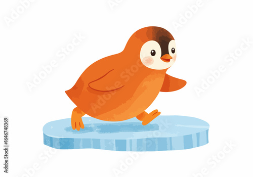 Cartoon Penguin Chick on Ice Floe