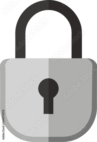 small silver padlock with closed shackle on transparent background