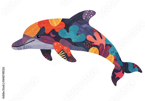Colorful Abstract Dolphin Illustration on White Background