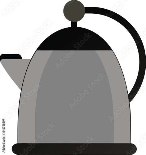 stainless steel kettle with black handle on transparent background