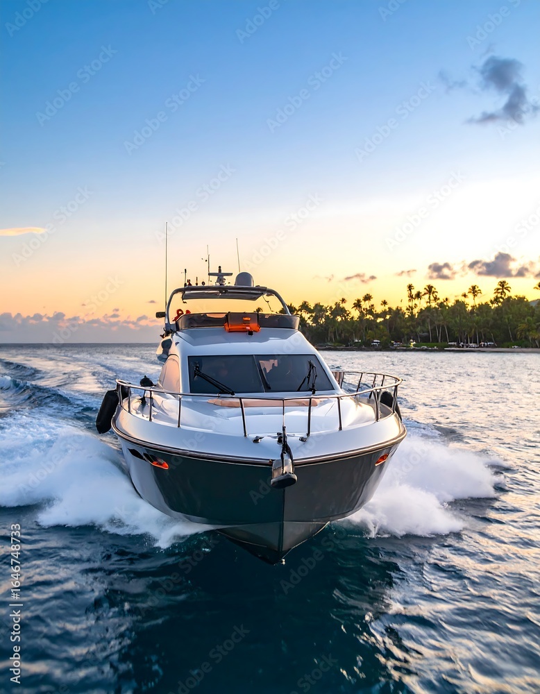 Naklejka premium Luxury motor yacht at sunset