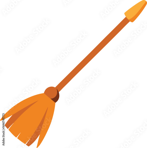 wooden broom with straw bristles on transparent background