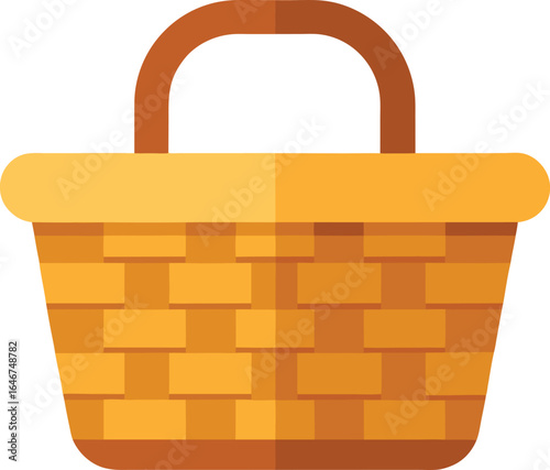 wicker picnic basket with closed lid on transparent background