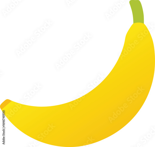 yellow banana with slight curve on transparent background