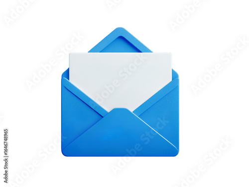 Flat Blue Mail Icon with Paper Sheet and Envelope Outline, Front View, Isolated on Transparent Background.png