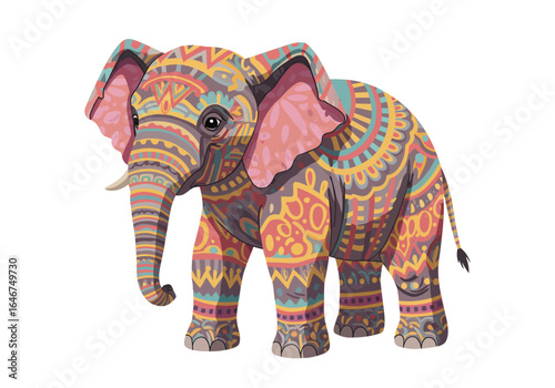 Ornate Elephant Illustration with Colorful Decorative Patterns
