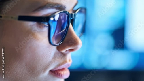 Woman wearing blue light glasses