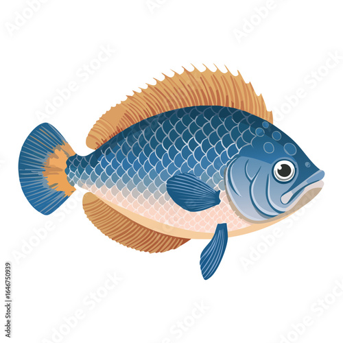 A plump brown and blue fish with a friendly face