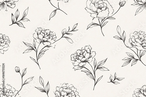 ELEGANTE FLORALE LINIENKUNST-ILLUSTRATION BLÜHENDER PFINGSTROSEN