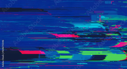 Digital Glitch Effect: A captivating digital glitch effect dominates the frame with a vibrant display of colorful distortions and visual noise.