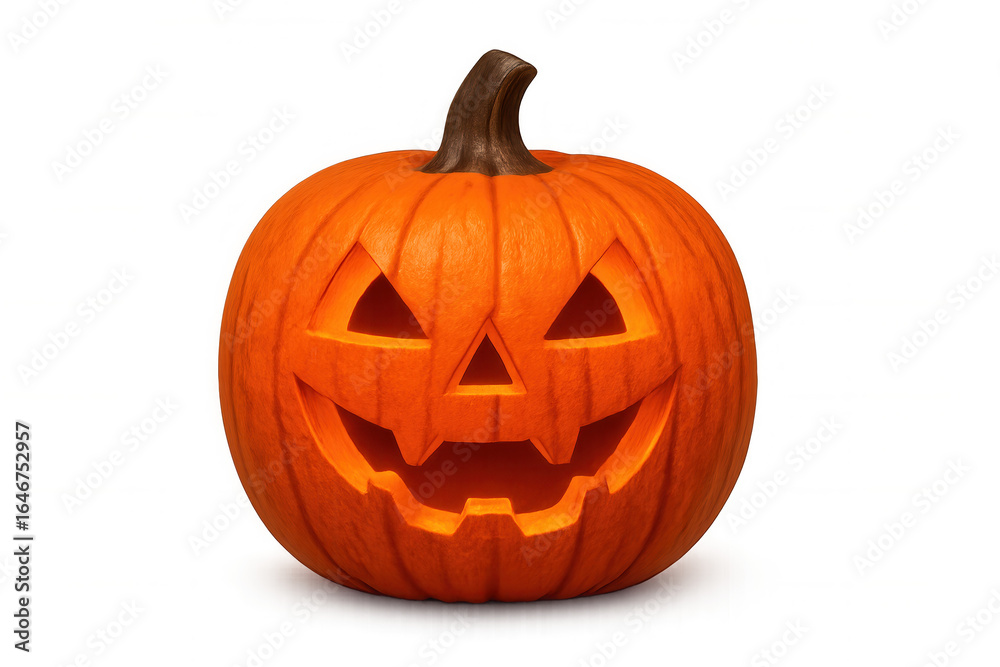 Fototapeta premium Glowing jack-o'-lantern with carved facial features, illuminating transparent backdrop