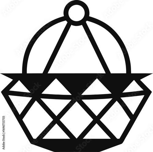 black metal fruit basket geometric design on transparent background