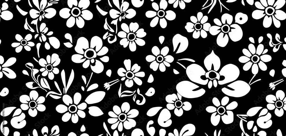 Modern black & white geometric floral seamless pattern A retro, hipster-style textile design ideal for pillow prints, abstract, trendy Modern black & white geometric floral seamless pattern A retro, hipster-style textile design ideal for pillow prints, abstract, trendy