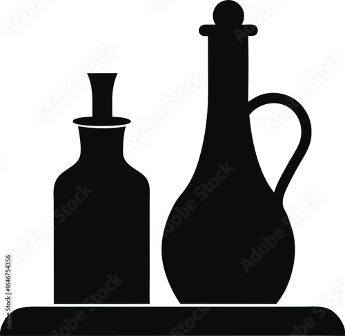 minimalist black oil and vinegar set on transparent background