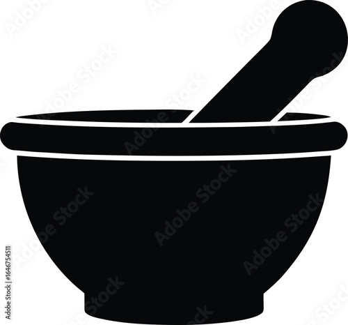 modern black mortar and pestle compact on transparent background