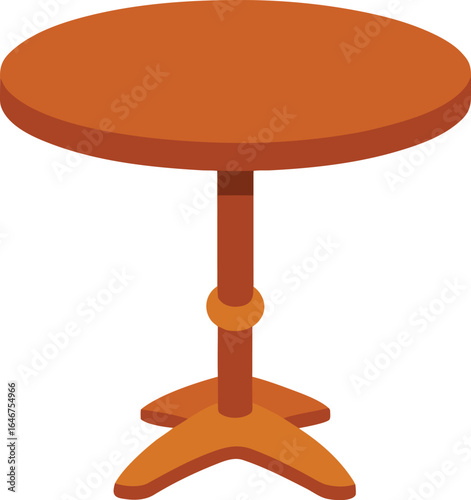 round wooden pedestal table with subtle grain on transparent background