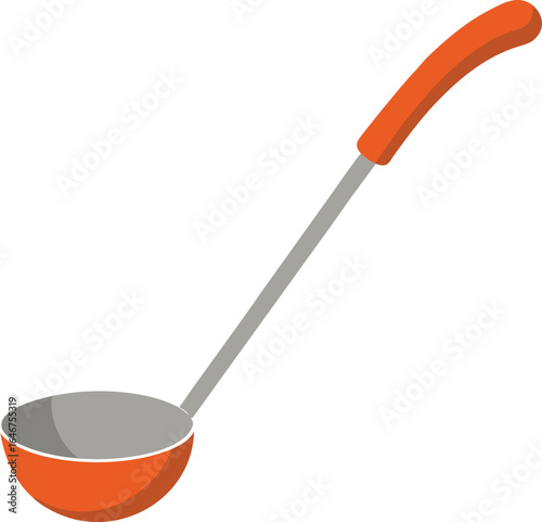 stainless steel ladle ergonomic handle on transparent background