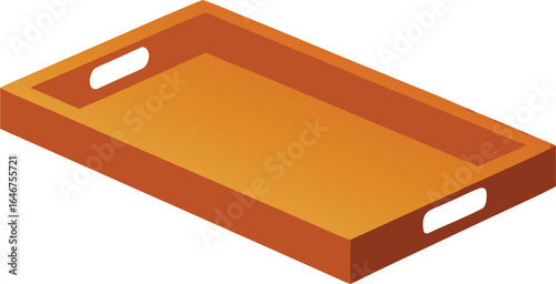 wooden tray with cutout handles rectangular on transparent background