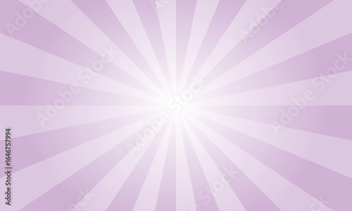 Mauve pink background with white sun ray. Abstract texture with light of sunburst. Radial glowing beam of sunlight. Retro background with flash. Design of sunbeams vector illustration.