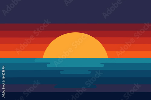 Stunning sunset over the ocean in minimalist style graphic art illustration, perfect for backgrounds