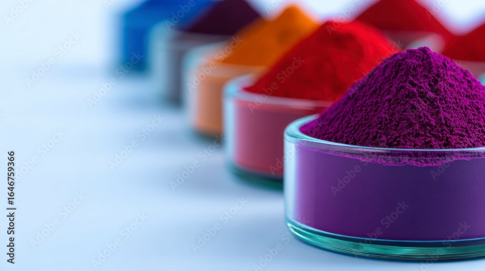 custom made wallpaper toronto digitalRow of glass containers filled with colorful pigment powders on a white surface