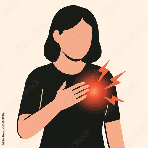 Woman Experiencing Chest Pain and Heart Attack Symptoms