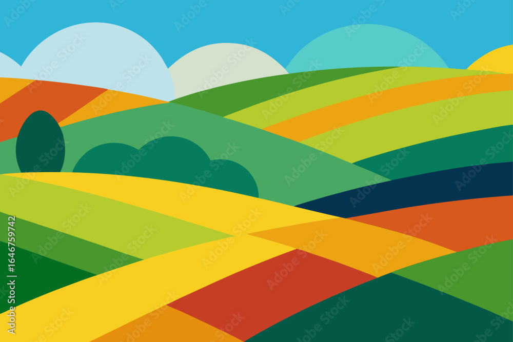 Fototapeta premium Vibrant abstract fields illustration, perfect for agriculture or farming themed designs and creative projects