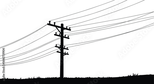 Electricity utility pole with transmission lines, power grid infrastructure, energy distribution system vector illustration