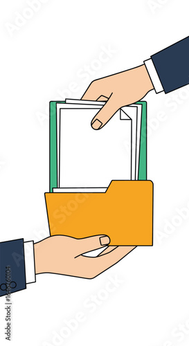 Transferring important documents and files from one person to another using a folder and clipboard safely