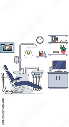 Modern dental examination room with specialized equipment and chair for patient comfort and care