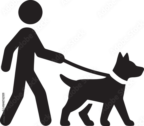 Dog walking service silhouette icon, ideal for pet care, veterinary, dog sitting, and animal-related design.