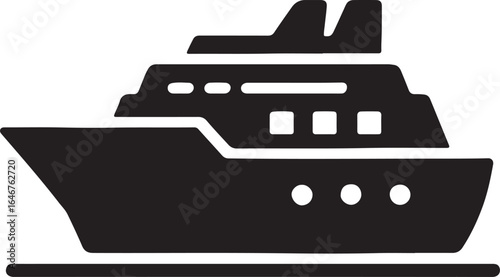 Cruise ship silhouette icon, perfect for travel, tourism, sea, vacation, and maritime-related design projects.