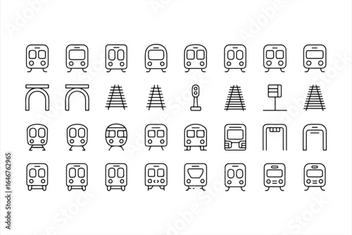 Black and White Train Transport Icons for Travel and Commute