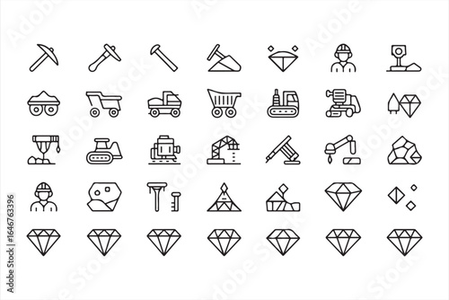 Mining Industry and Gemstone Extraction Icon Collection