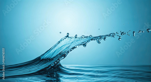 Fototapeta Naklejka Na Ścianę i Meble -  Water Wave Cresting with Splash on Blue Gradient Background