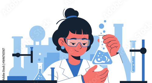 Female scientist conducting research in a modern lab, innovative healthcare and science