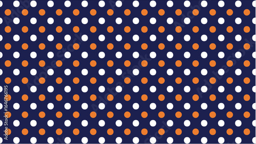 A high-contrast and stylish seamless texture with a retro polka dot pattern, using bold white dots to pop against the deep navy blue and warm burnt orange colors.