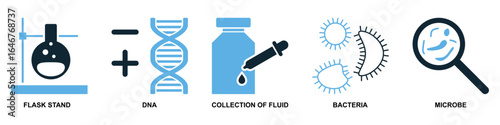 Set laboratory icon vector for scientific research, academic education, and medical testing. Ideal for illustrating chemistry, biology, and physics concepts with a comprehensive and cohesive design.