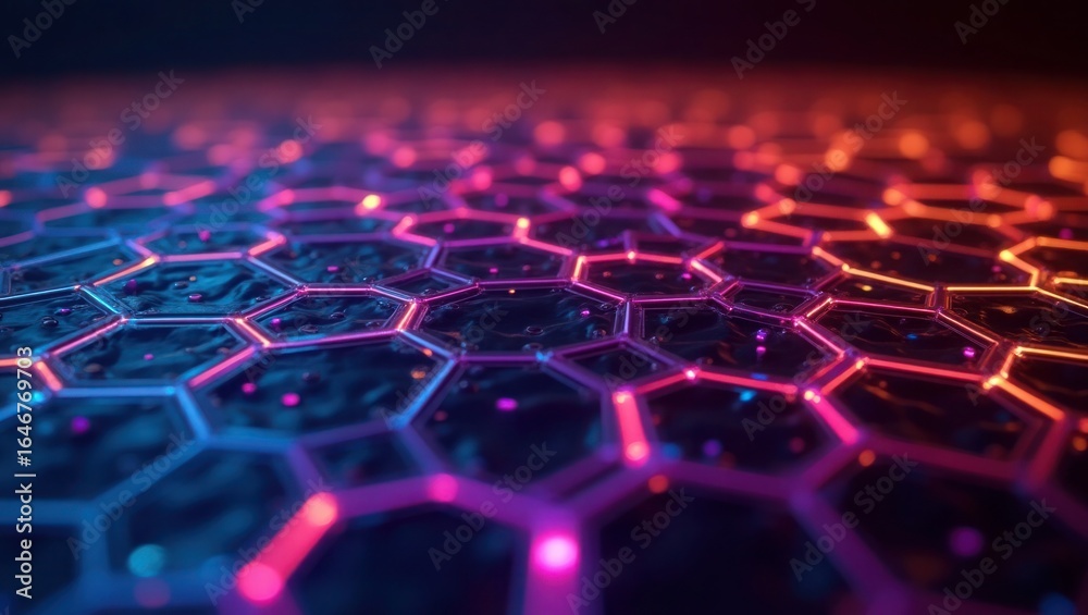 Obraz premium Abstract Hexagon Network Pink Blue Neon Lights grid