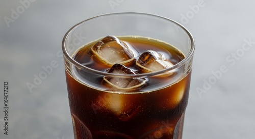 Closeup of Iced Coffee in Glass with Ice Cubes