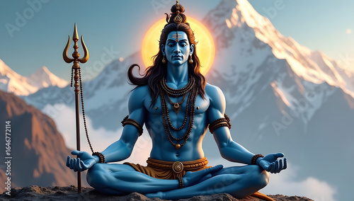 Lord Shiva Meditating on Mount Kailash