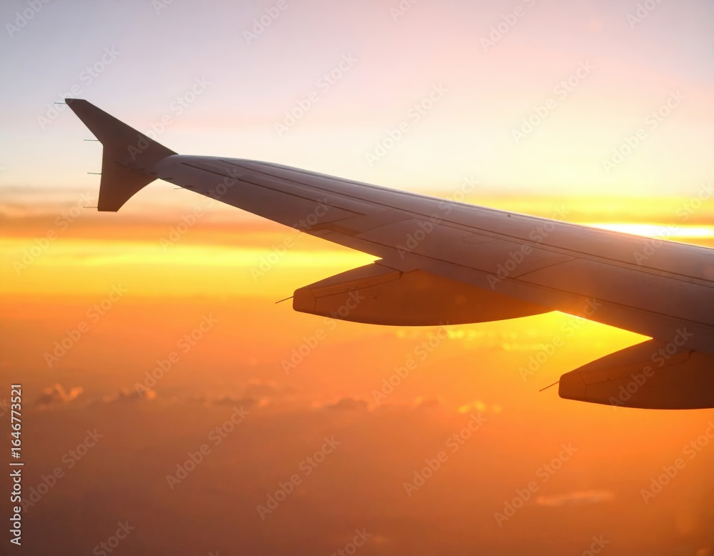 Obraz premium Airplane Wing Sunrise View From Above