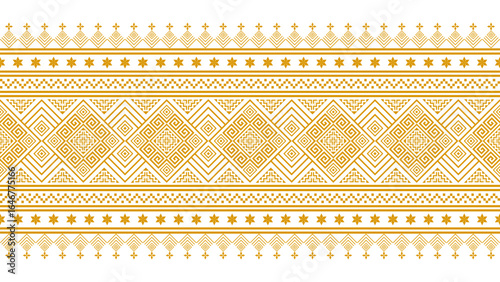 Golden yellow seamless ethnic pattern. Geometric seamless ethnic pattern. Design for background, wallpaper, illustration, fabric, clothing, carpet, textile.