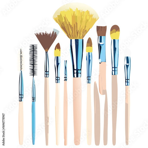 An elegant flatlay of high-quality makeup brushes with lovely pastel handles, arranged artfully to showcase their soft bristles and sophisticated design.