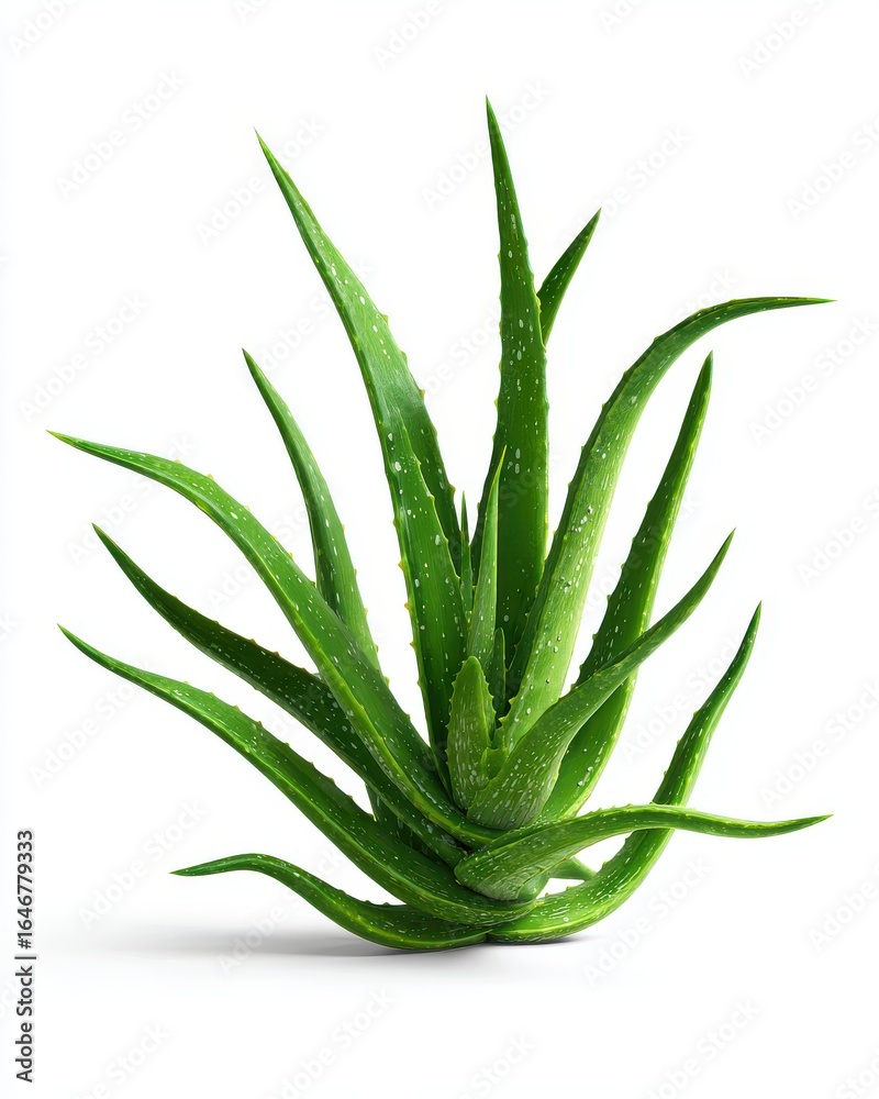 Fototapeta premium Closeup of a Lush Green Aloe Vera Plant on White Background