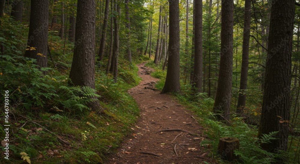 Obraz premium Forest Path Through Lush Green Woods