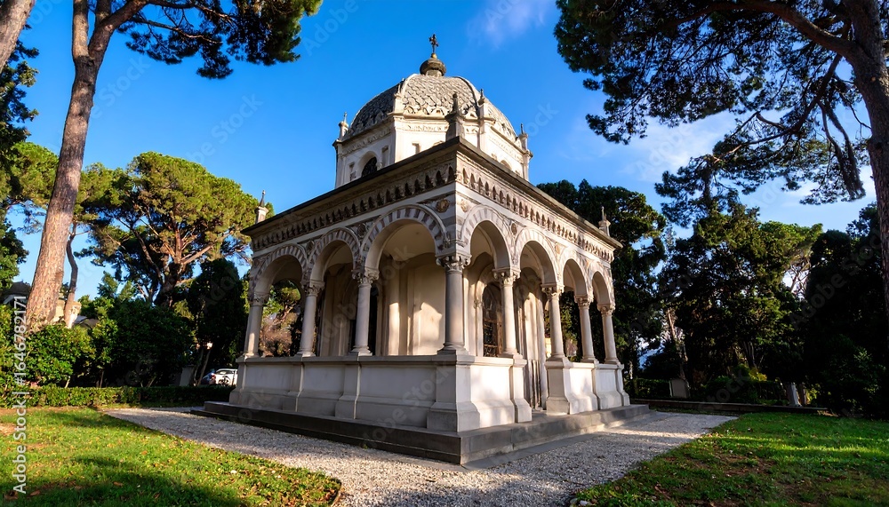 Obraz premium Ornate mausoleum in garden setting