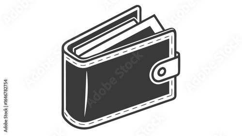 Leather wallet money holder cash carrier purse billfold currency container finance accessory vector icon