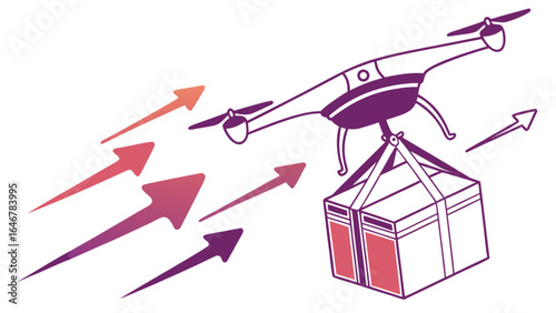 Drone delivery service concept for fast shipping and logistics with package and arrows illustration