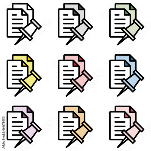 イラストアイコンセット：押しピンファイル	